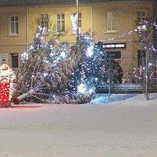 Nie wytrzymała naporu wiatru. Na rynku runęła choinka